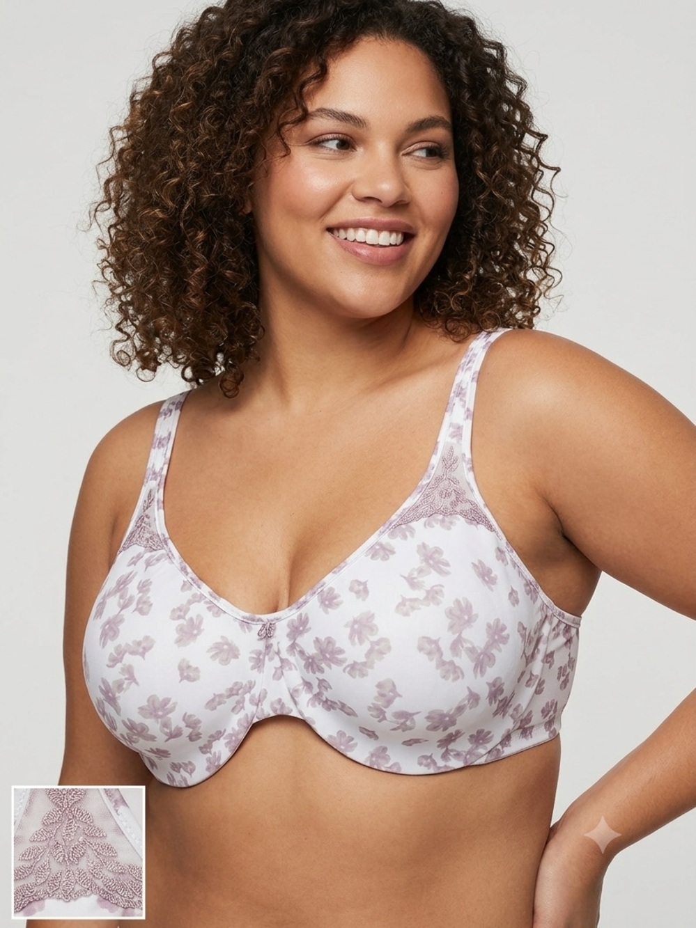 Bali One Smooth U Lace Underwire Bra DF0084 Purple Mauve Floral 40DD